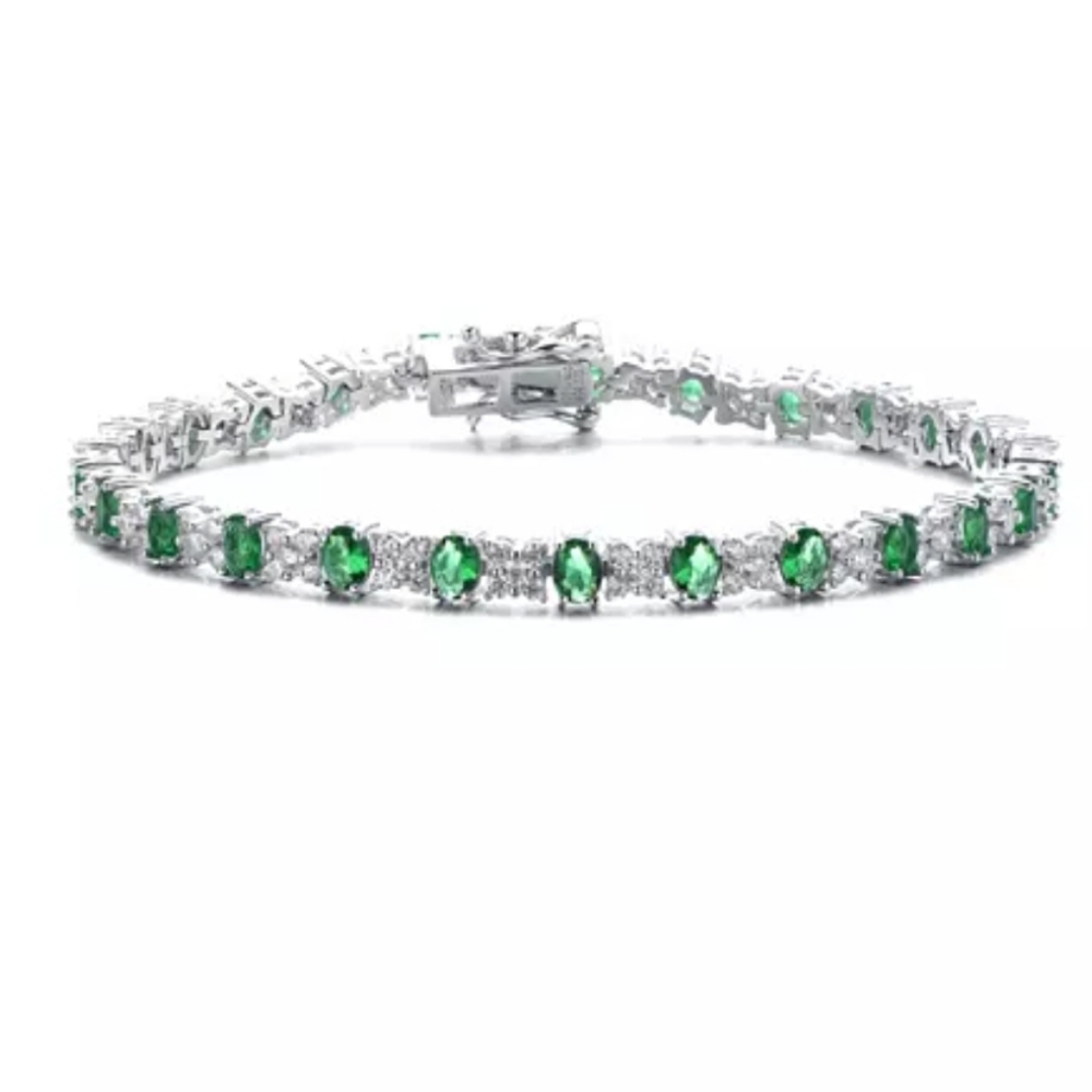 Macy's Fine Jewelry Green. CZ and Sterling Silver Tennis Bracelet